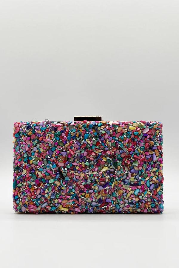 Goddiva Embellished Square Clutch Bag In Multi By SVNX