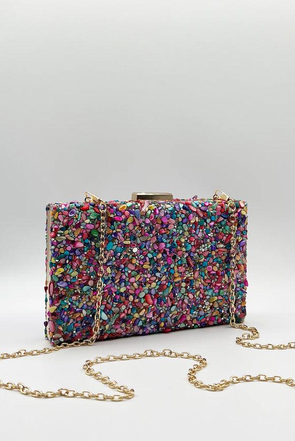 Goddiva Embellished Square Clutch Bag In Multi By SVNX