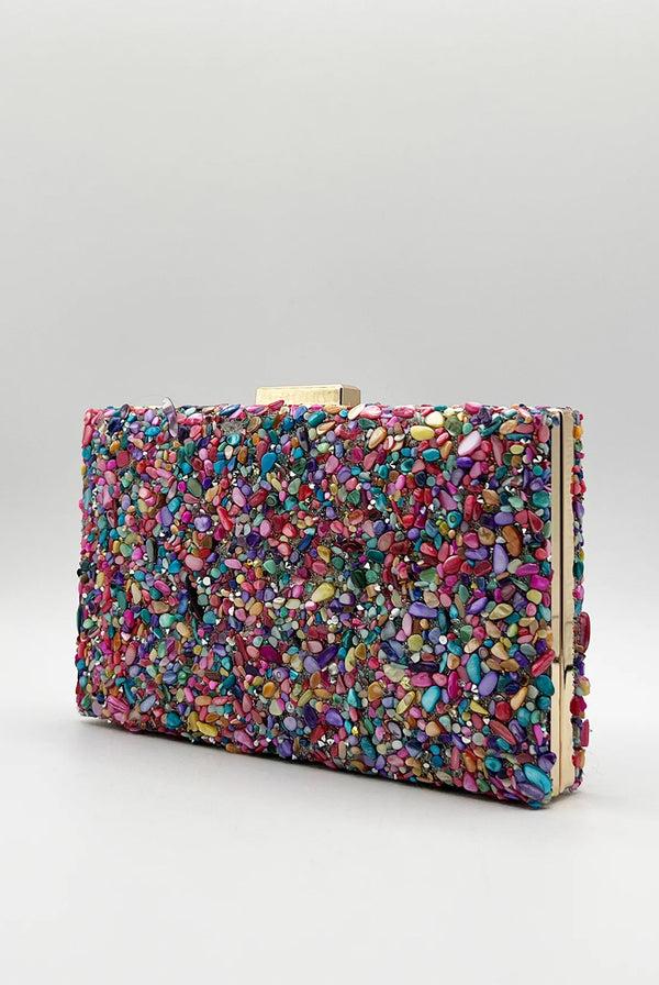 Goddiva Embellished Square Clutch Bag In Multi By SVNX