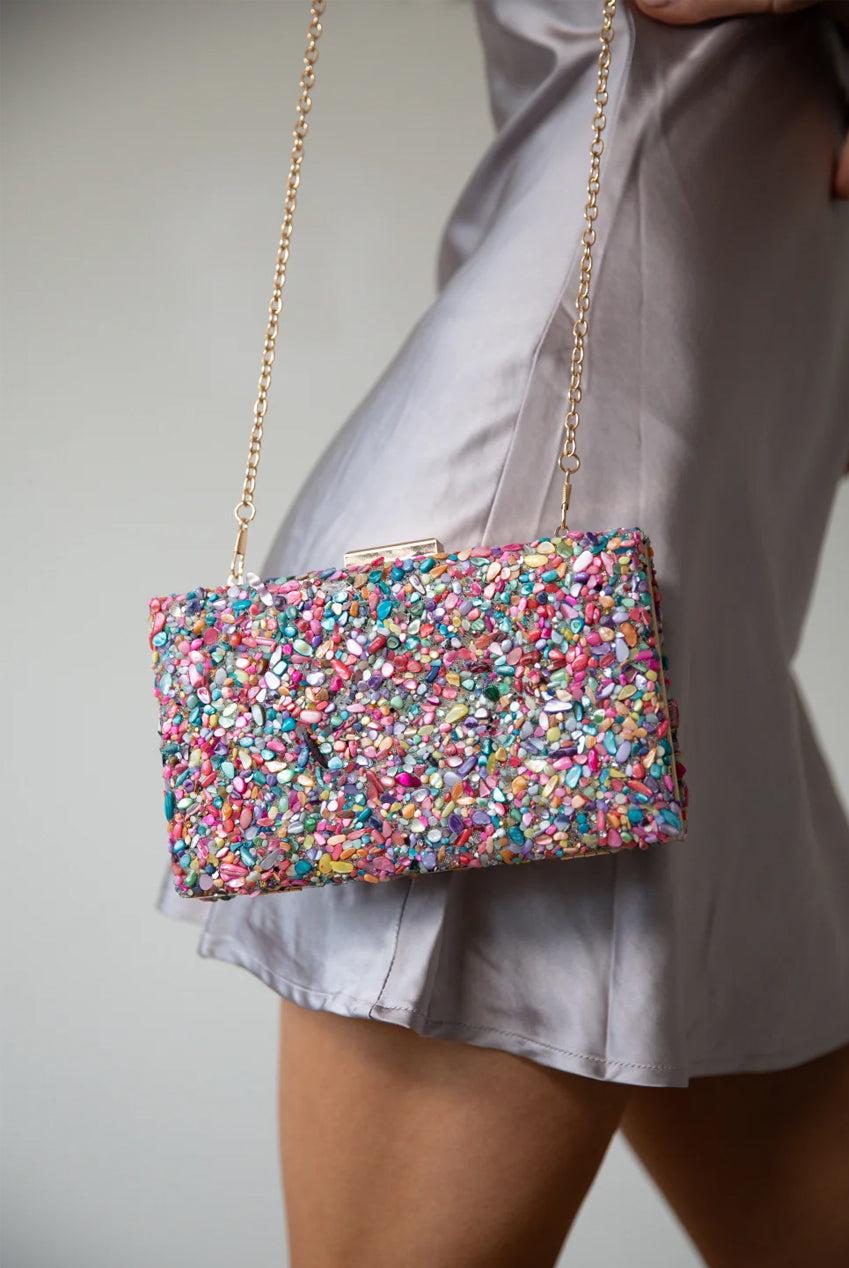 goddiva Embellished Square Clutch Bag In Multi by SVNX