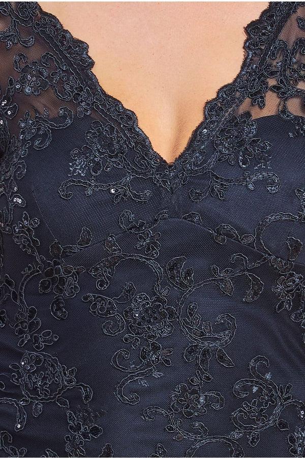 Goddiva Embroidered Lace Scalloped Edge Maxi Dress - Black By Goddiva