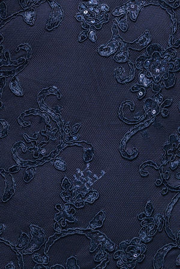 Goddiva Embroidered Lace Scalloped Edge Maxi Dress - Navy Blue By Goddiva