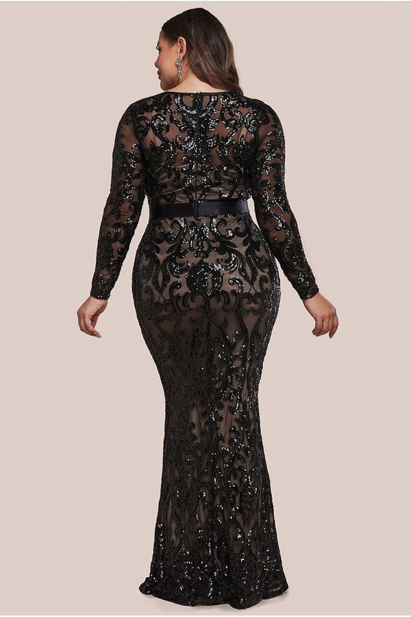 Goddiva Embroidered Sequin & Mesh Maxi Dress - Black By Goddiva Plus