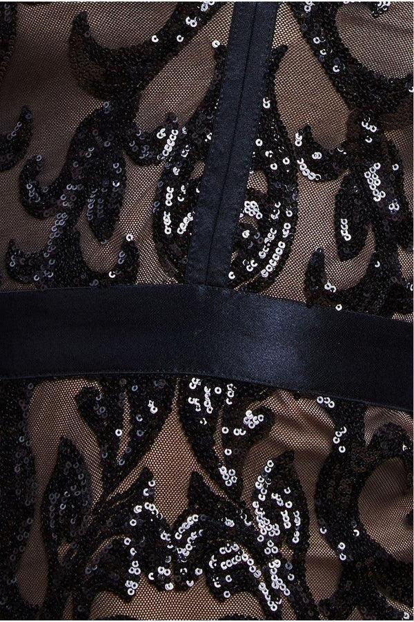 Goddiva Embroidered Sequin & Mesh Maxi Dress - Black By Goddiva