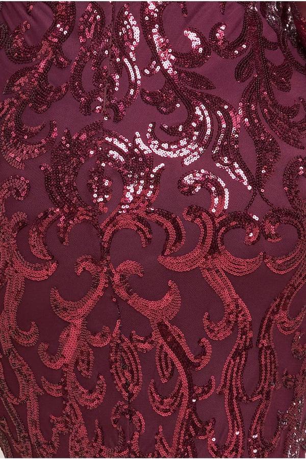 Goddiva Embroidered Sequin & Mesh Maxi Dress - Burgundy By Goddiva Plus