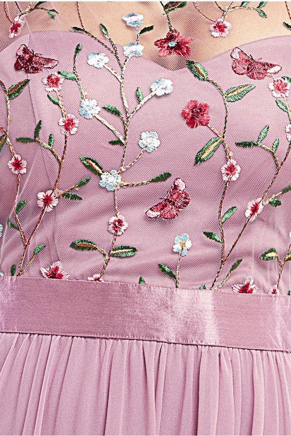 Goddiva Embroidered Top Flutter Sleeve Maxi - Rosepink By Goddiva