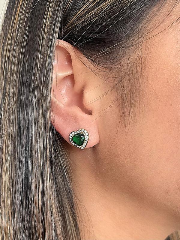 Goddiva Emerald Green Diamante Heart Necklace And Earrings Set In Gold By SVNX