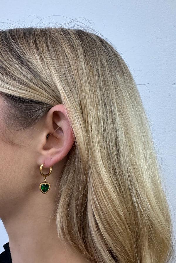 Goddiva Emerald Green Heart Hoop Earrings In Gold By SVNX
