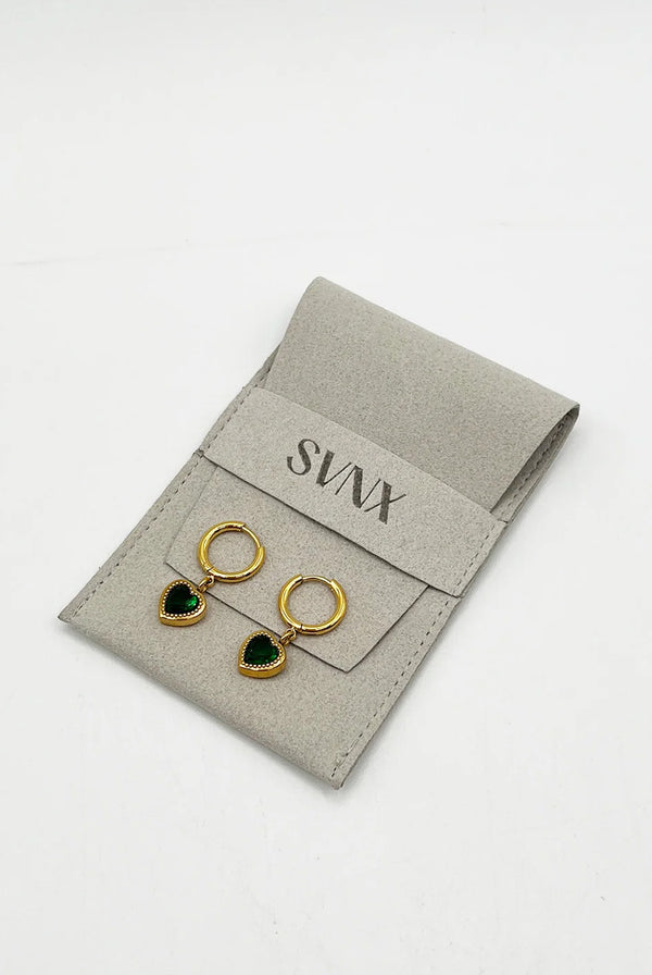 Goddiva Emerald Green Heart Hoop Earrings In Gold By SVNX