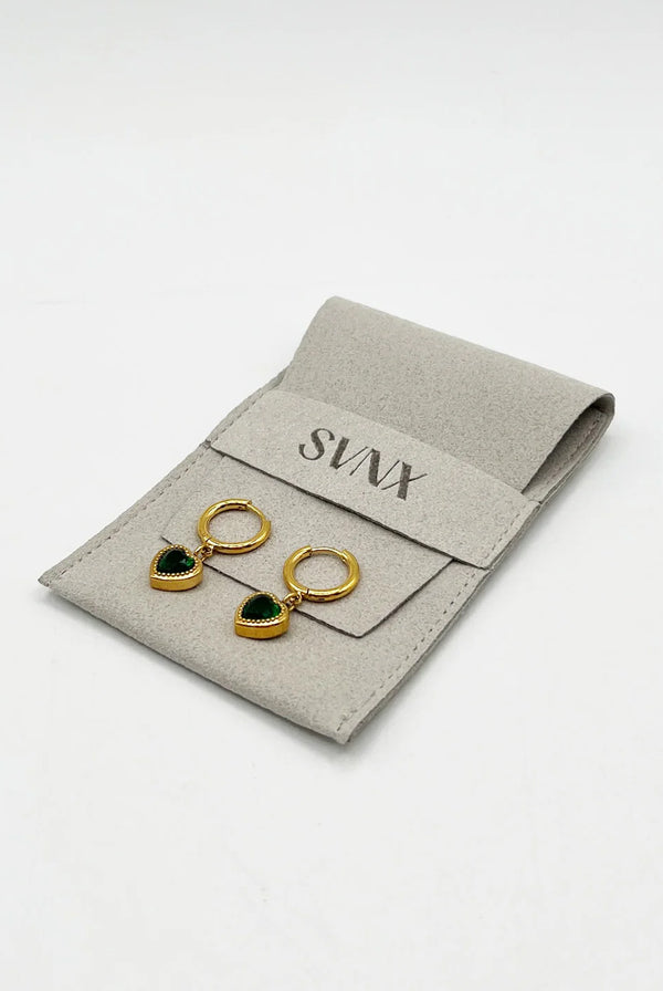 Goddiva Emerald Green Heart Hoop Earrings In Gold By SVNX