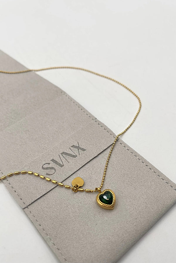 Goddiva Emerald Green Heart Necklace In Gold By SVNX