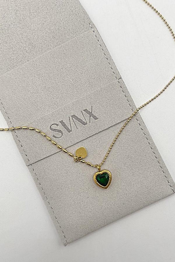 Goddiva Emerald Green Heart Necklace In Gold By SVNX