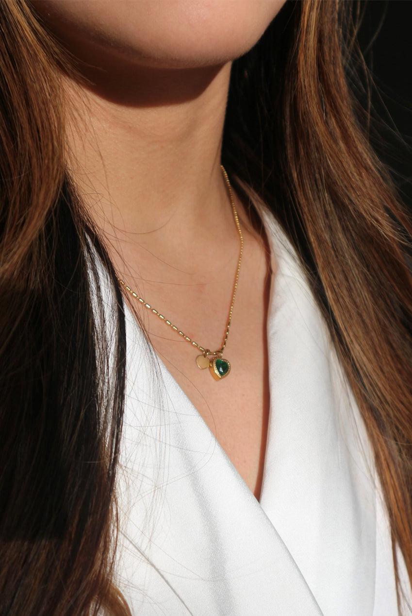 goddiva Emerald Green Heart Necklace In Gold by SVNX