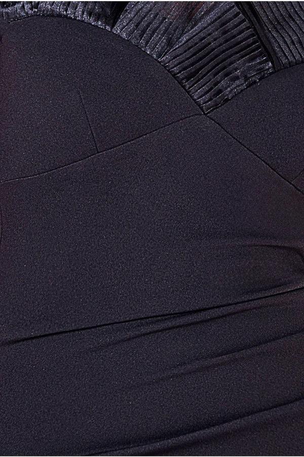 Goddiva Fan Pleated Bardot Scuba Crepe Maxi - Black By Goddiva