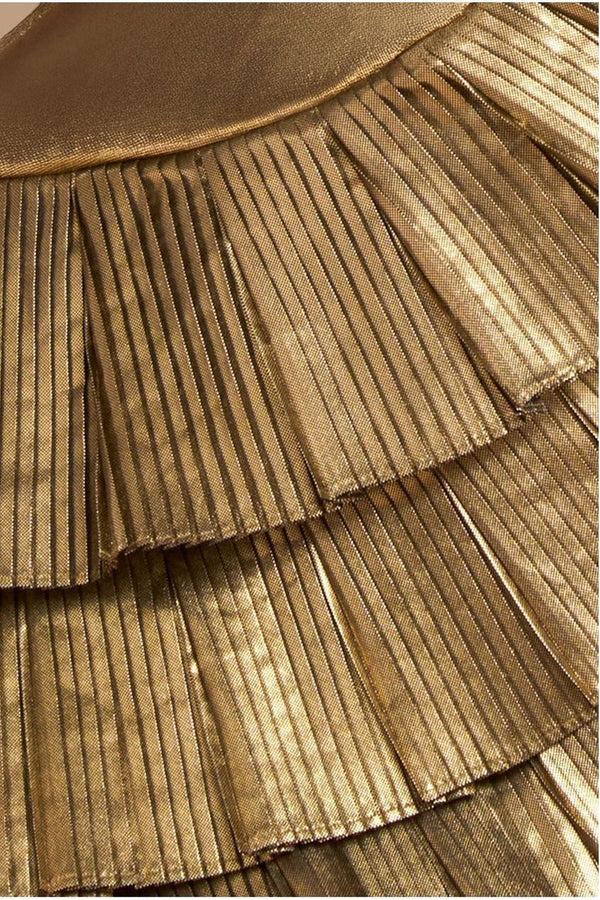 Goddiva Fan Pleated Boobtube Scuba Crepe Mini - Gold By Goddiva