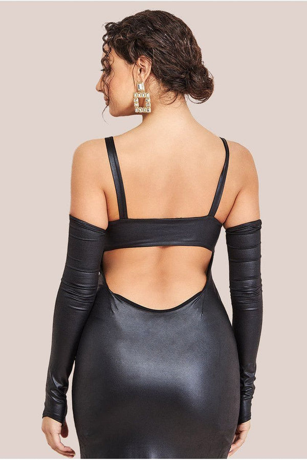 Goddiva Faux Leather Cut Out Maxi Dress - Black By Goddiva