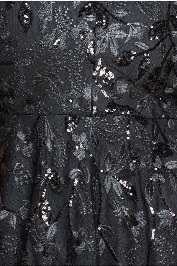 Goddiva Flared Sleeve Embroidered Maxi Dress - Black By Goddiva Plus