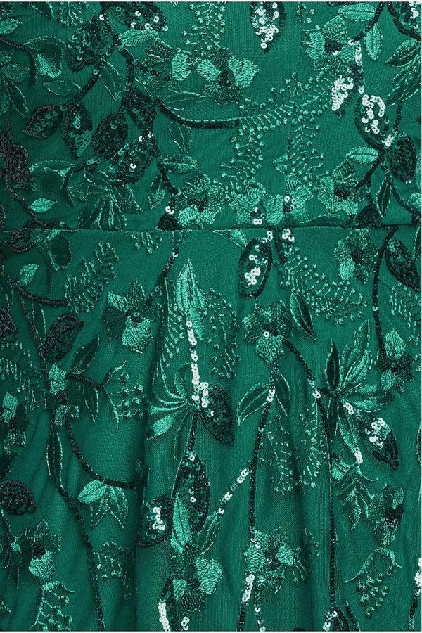 Goddiva Flared Sleeve Embroidered Maxi Dress - Emerald By Goddiva Plus