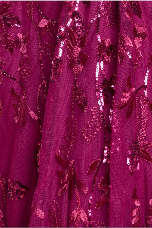 Goddiva Flared Sleeve Embroidered Maxi Dress - Magenta By Goddiva