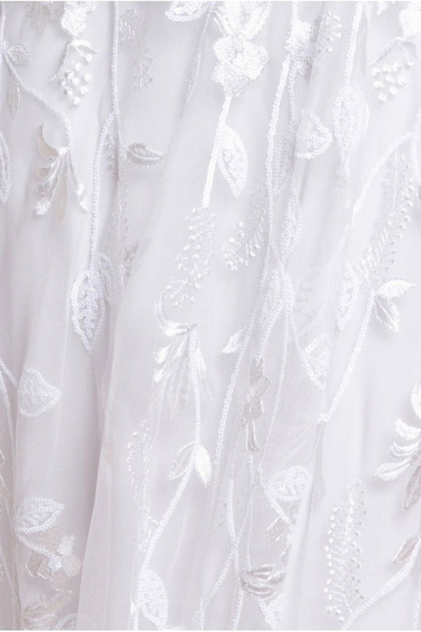 Goddiva Flared Sleeve Embroidered Maxi Dress - White By Goddiva