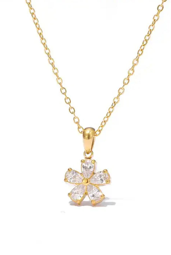 Goddiva Floral Crystal Pendant Necklace In Gold By SVNX