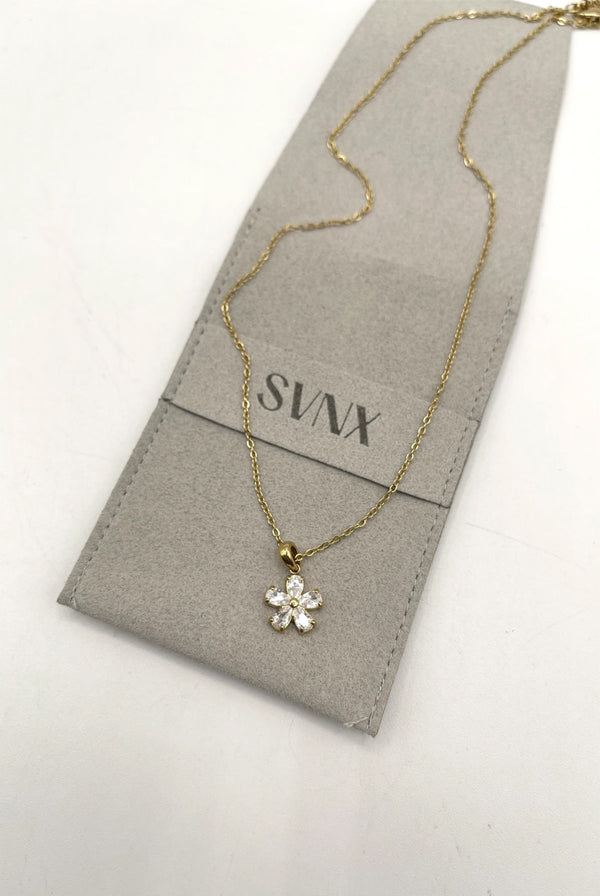Goddiva Floral Crystal Pendant Necklace In Gold By SVNX
