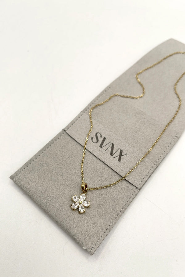 Goddiva Floral Crystal Pendant Necklace In Gold By SVNX