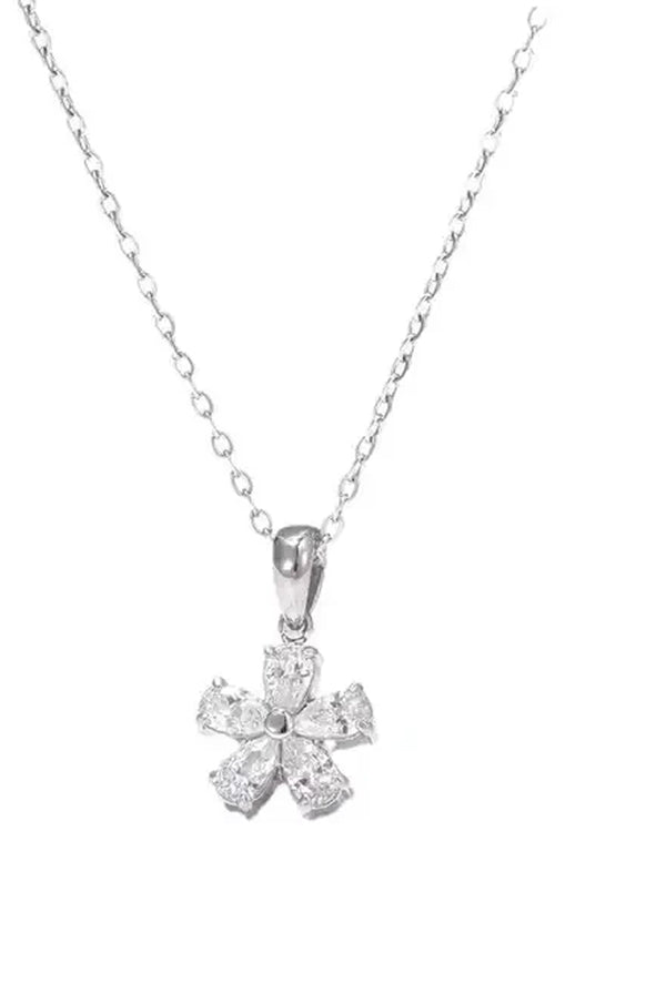 Goddiva Floral Crystal Pendant Necklace In Silver By SVNX