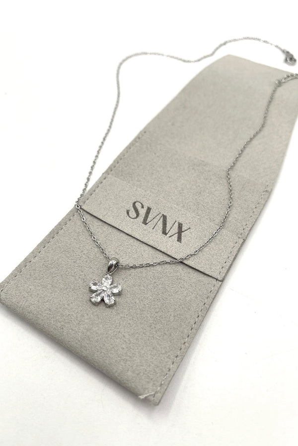 Goddiva Floral Crystal Pendant Necklace In Silver By SVNX