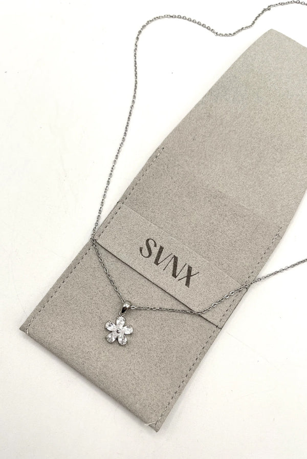 Goddiva Floral Crystal Pendant Necklace In Silver By SVNX