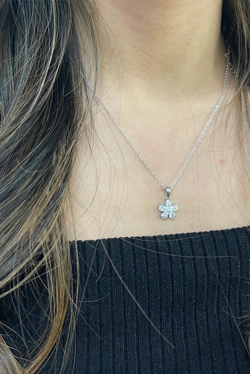 goddiva Floral Crystal Pendant Necklace In Silver by SVNX