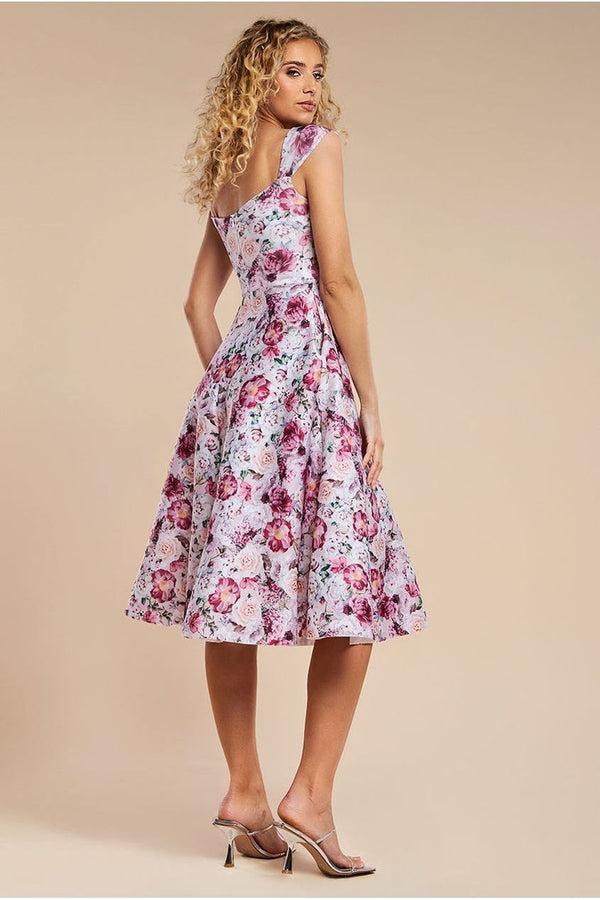 Goddiva Floral Print A-Line Sweetheart Midi Dress - Blush Pink By Goddiva