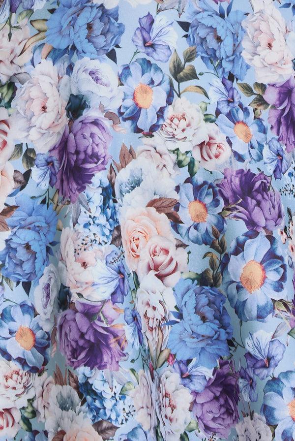 Goddiva Floral Print A-Line Sweetheart Midi Dress - Powder Blue By Goddiva