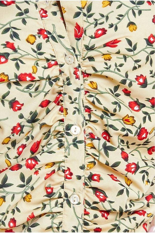 Goddiva Floral Print Shirt Dress - Beige By City Goddess