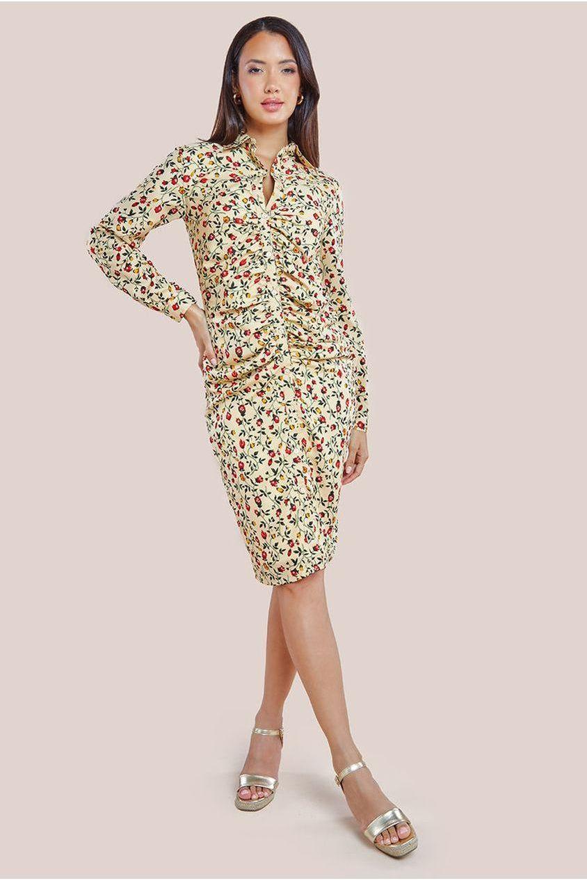 goddiva Floral Print Shirt Dress - Beige by City Goddess