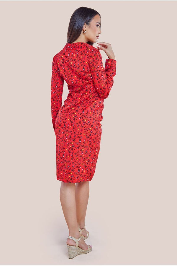 Goddiva Floral Print Shirt Dress - Red By City Goddess