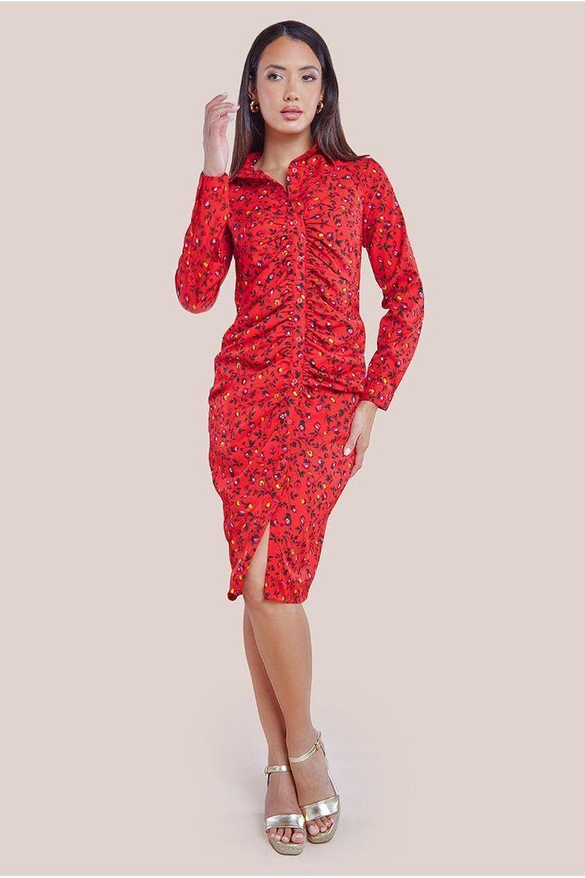 goddiva Floral Print Shirt Dress - Red by City Goddess
