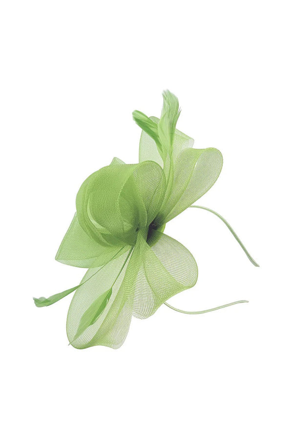 Goddiva Flower & Feathers Fascinator Hat With Headband & Clip In Green By SVNX