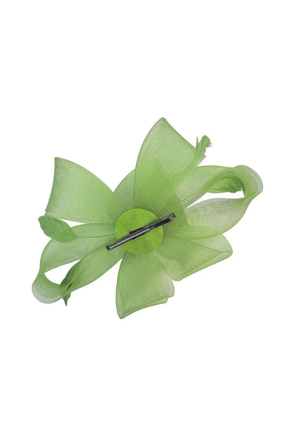 Goddiva Flower & Feathers Fascinator Hat With Headband & Clip In Green By SVNX