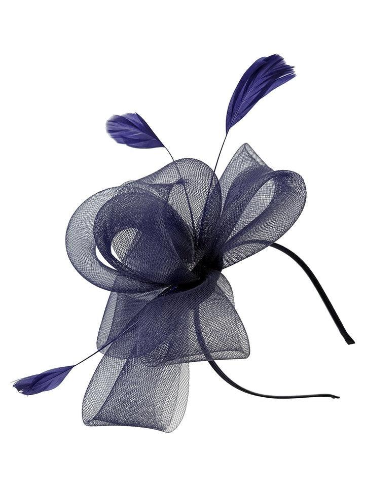 goddiva Flower & Feathers Fascinator Hat With Headband & Clip In Navy by SVNX