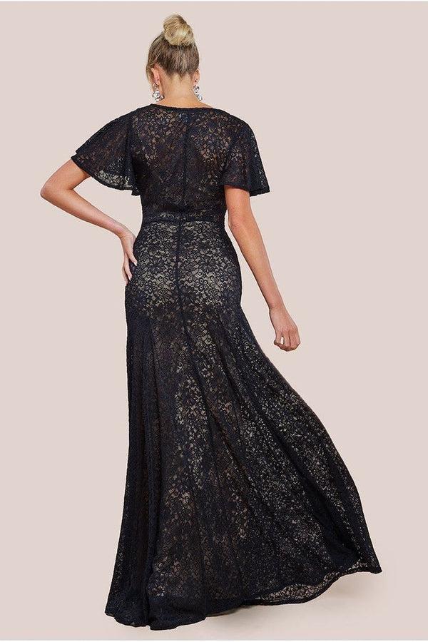 Goddiva Flutter Sleeve Lace A-Line Maxi Dress - Black By Goddiva