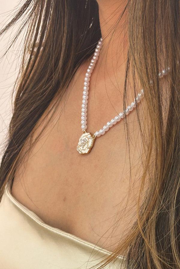 Goddiva French Camellia Pearl Necklace - Gift Boxed By SVNX