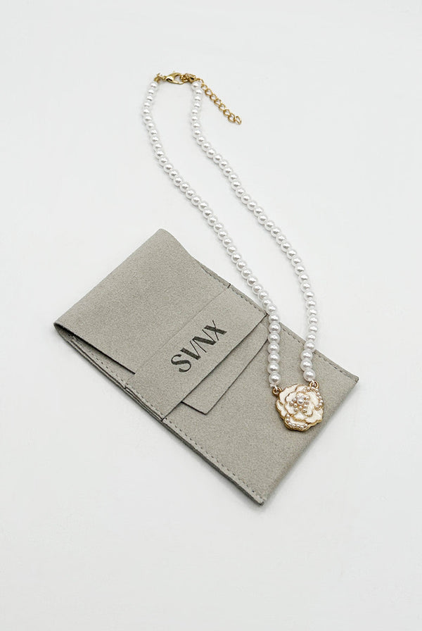 Goddiva French Camellia Pearl Necklace - Gift Boxed By SVNX