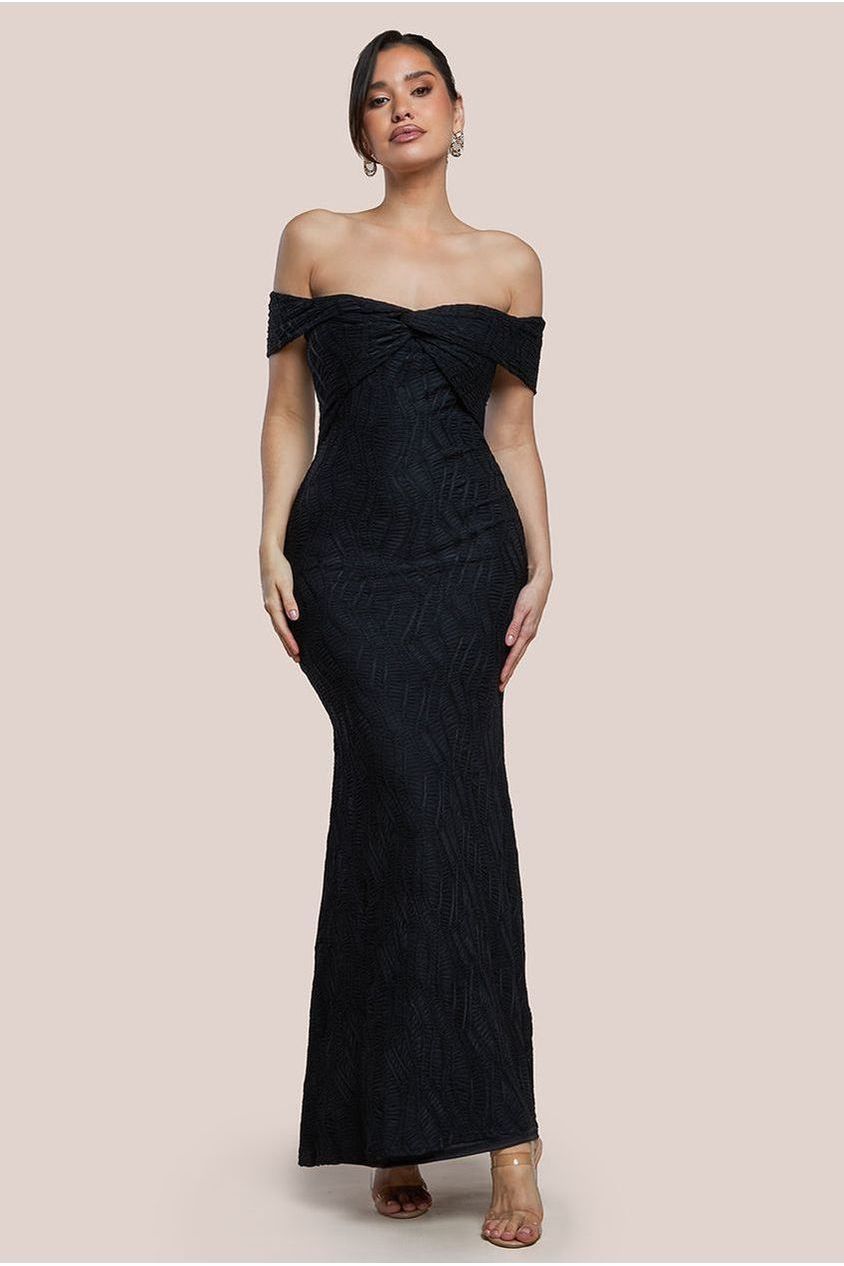 goddiva Front Knot Twist Maxi Dress - Black by Goddiva