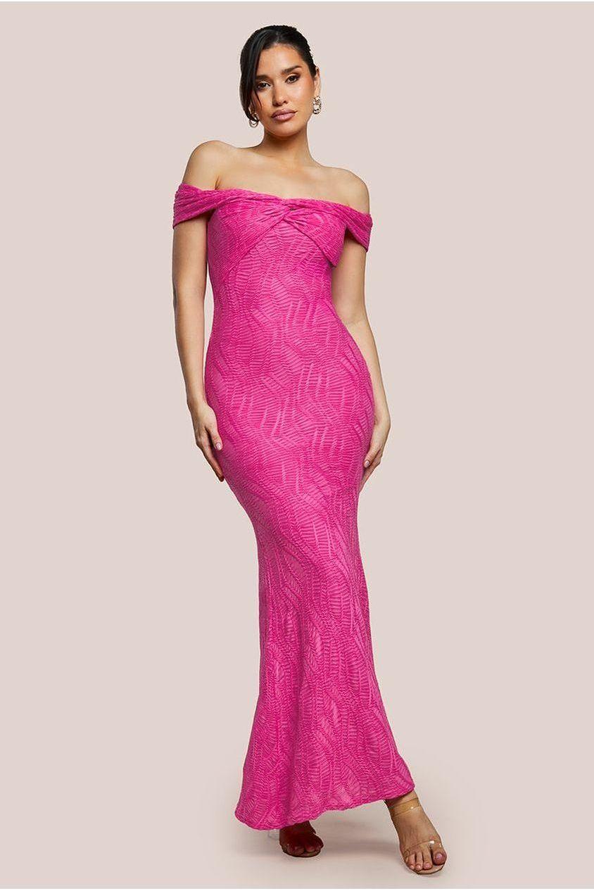 goddiva Front Knot Twist Maxi Dress - Magenta by Goddiva