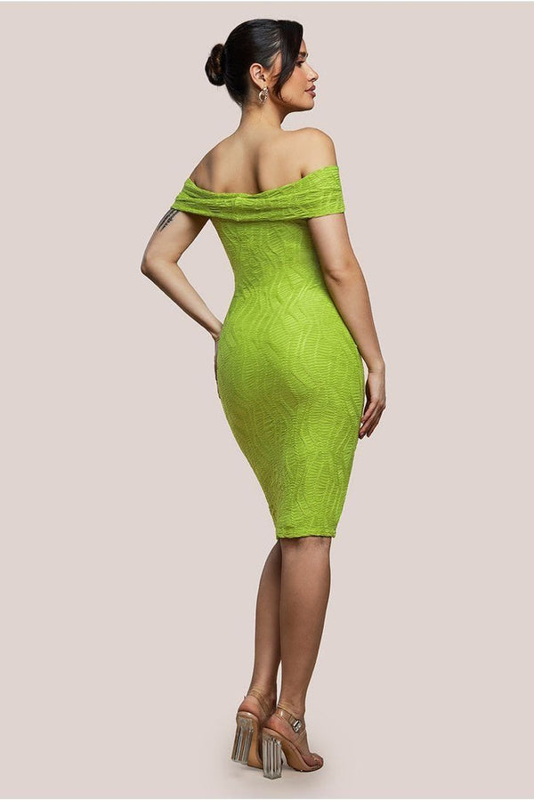 Goddiva Front Knot Twist Midi Dress - Lime Green By Goddiva