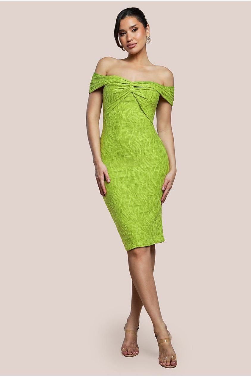 goddiva Front Knot Twist Midi Dress - Lime Green by Goddiva