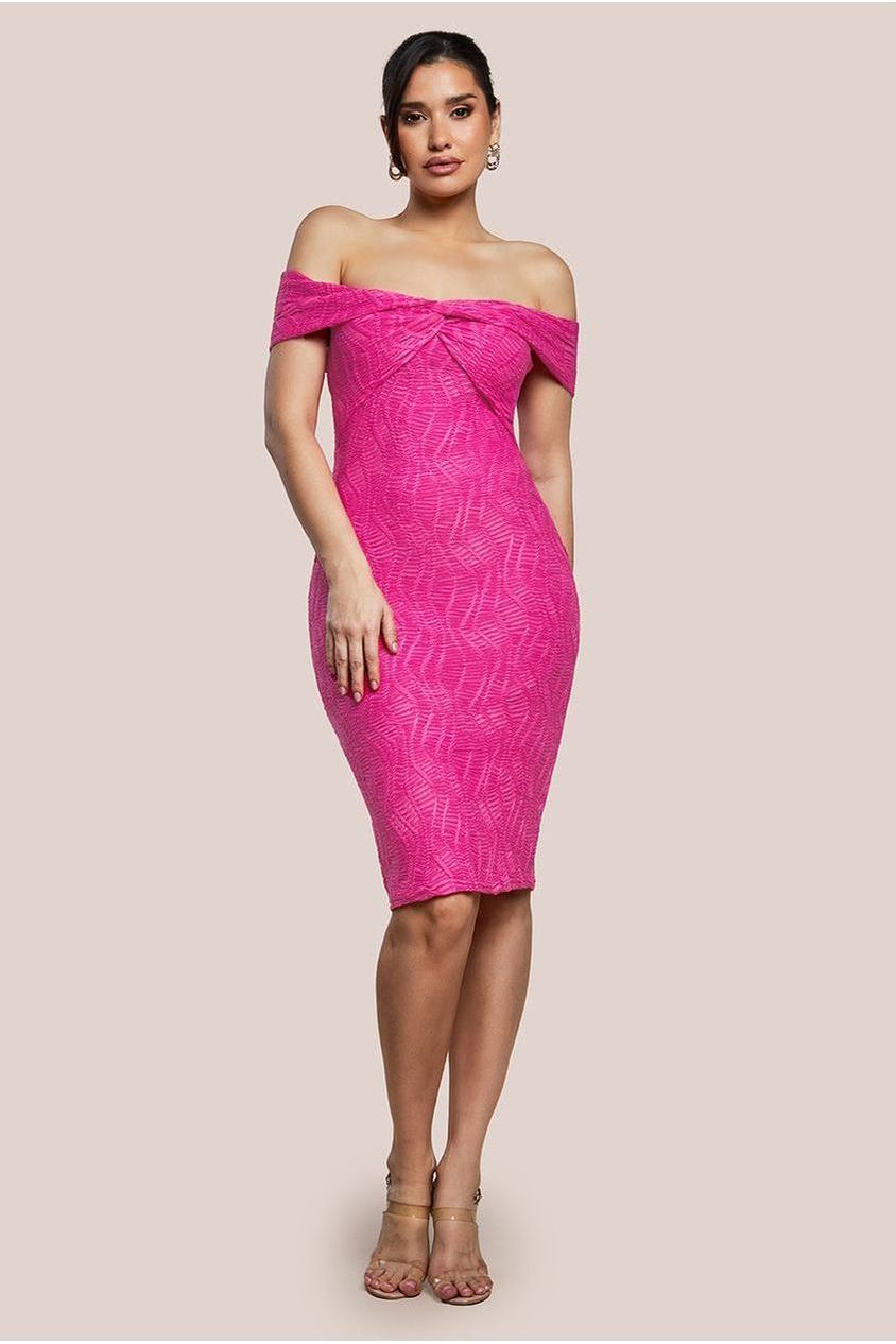 goddiva Front Knot Twist Midi Dress - Magenta by Goddiva