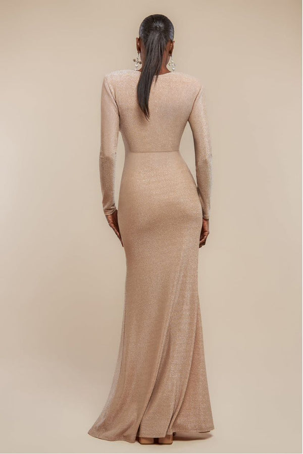 Goddiva Front Wrap Lurex Bodycon Maxi Dress - Nude By Goddiva