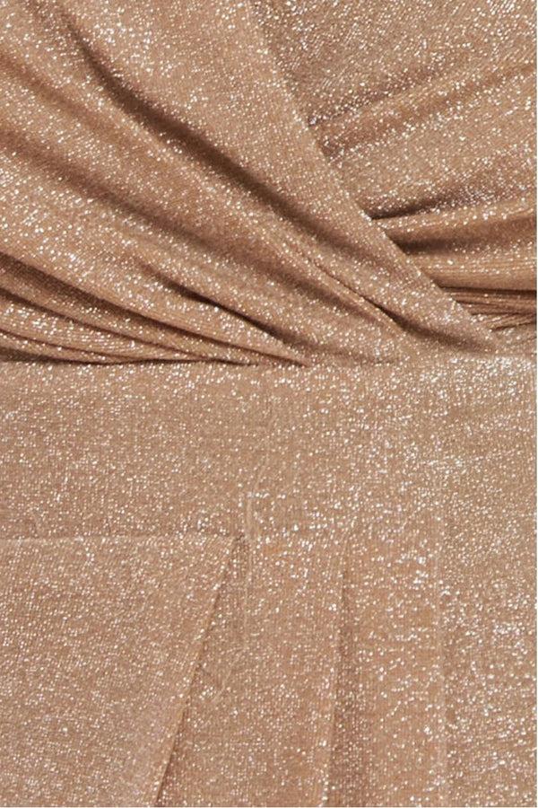 Goddiva Front Wrap Lurex Bodycon Maxi Dress - Nude By Goddiva